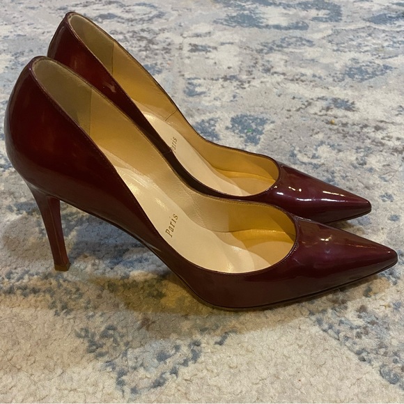 Christian Louboutin Patent Leather Wine Ruby Pump Heels Size 37 - Picture 3 of 15